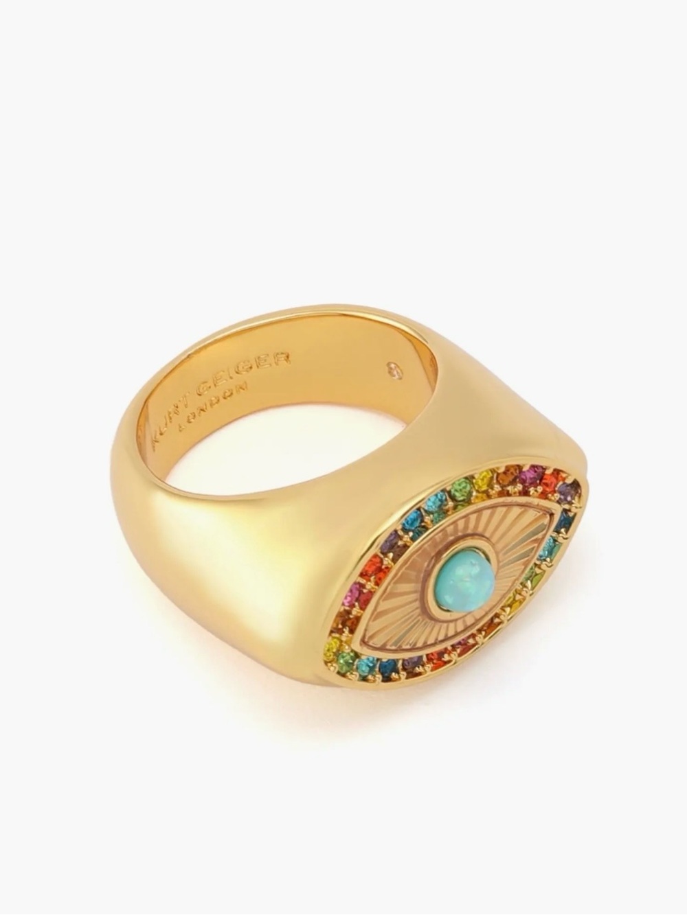 NEW Kurt Geiger London Gold tone Rainbow Multicolor Crystal Eye Ring Sz. 8 - Picture 4 of 10